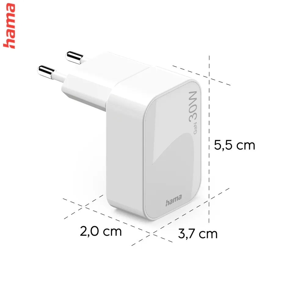 Hama rýchla USB nabíjačka GaN, USB-C PD/QC 30 W, skladacia