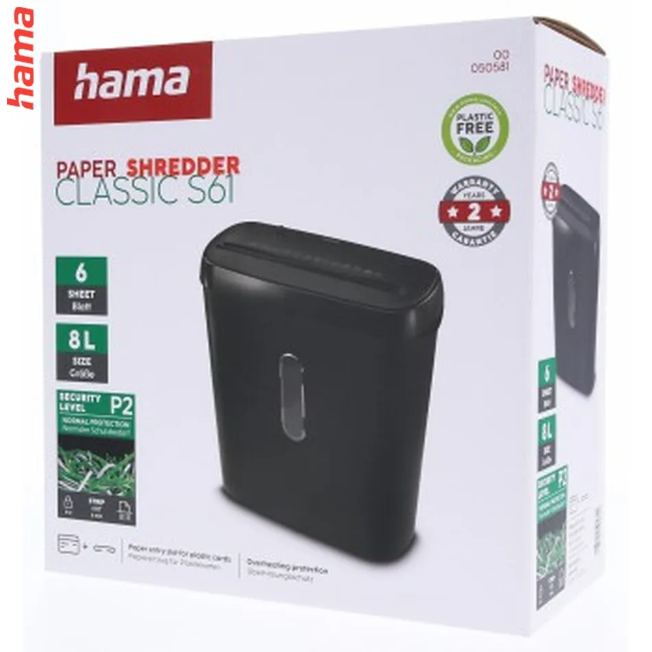 Hama Classic S61, skartovačka, priamy rez, 6 listov, bezpečnostná úroveň P2 T2 E2