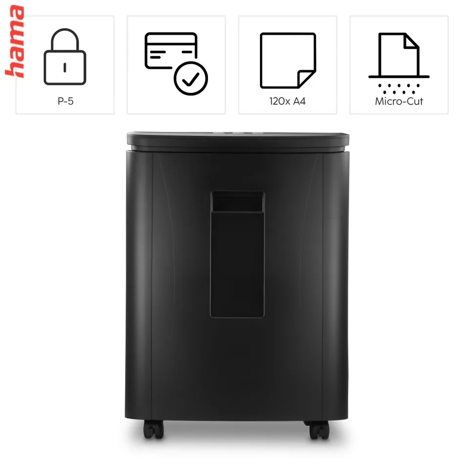 Hama Safe Auto M1200, skartovačka, micro rez, automat. podávač, 120 listov, bezp. úroveň P4 T4 E3