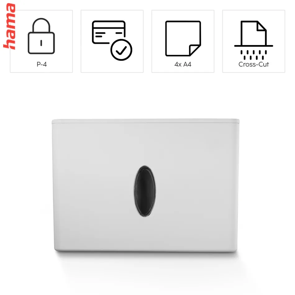 Hama Safe X40B, skartovačka, krížový rez, 4 lisy, bezpečnostná úroveň P4 T4 E3, biela