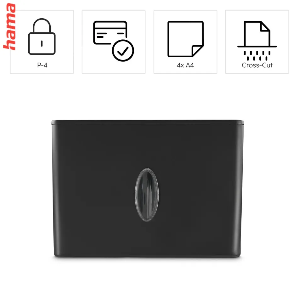 Hama Safe X40B, skartovačka, krížový rez, 4 lisy, bezpečnostná úroveň P4 T4 E3, čierna