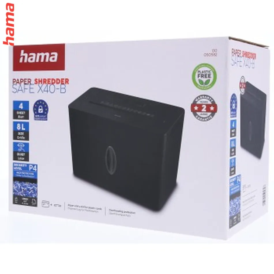 Hama Safe X40B, skartovačka, krížový rez, 4 lisy, bezpečnostná úroveň P4 T4 E3, čierna
