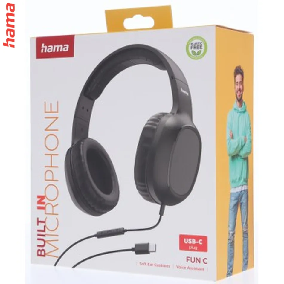 Hama USB-C slúchadlá s mikrofónom Fun C, uzavreté, čierne