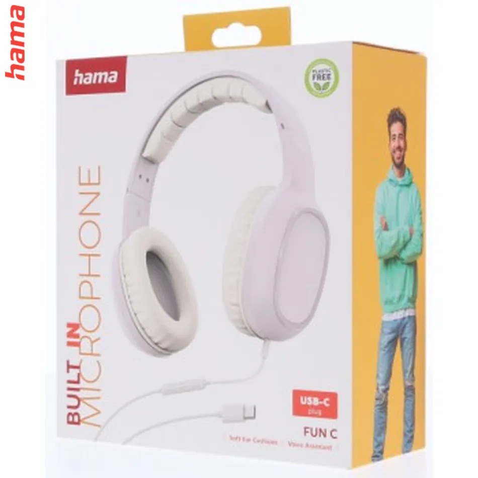 Hama USB-C slúchadlá s mikrofónom Fun C, uzavreté, biele