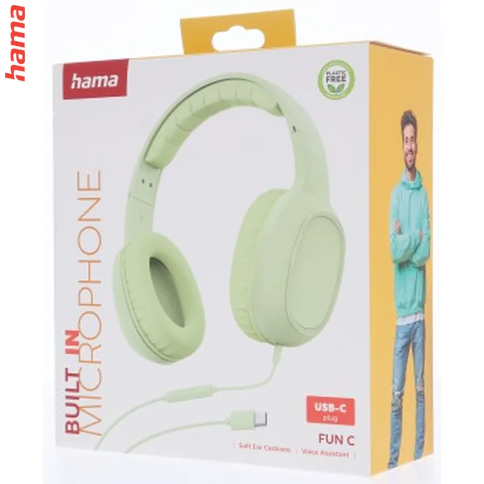 Hama USB-C slúchadlá s mikrofónom Fun C, uzavreté, zelené