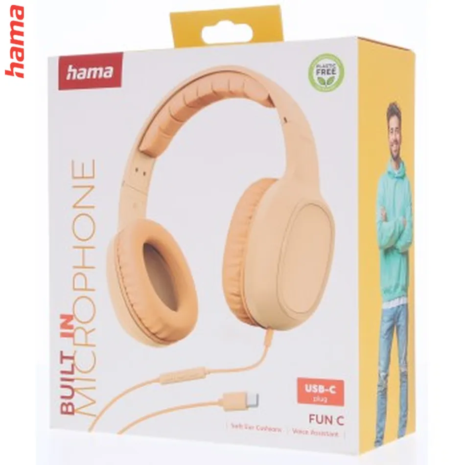 Hama USB-C slúchadlá s mikrofónom Fun C, uzavreté, oranžové