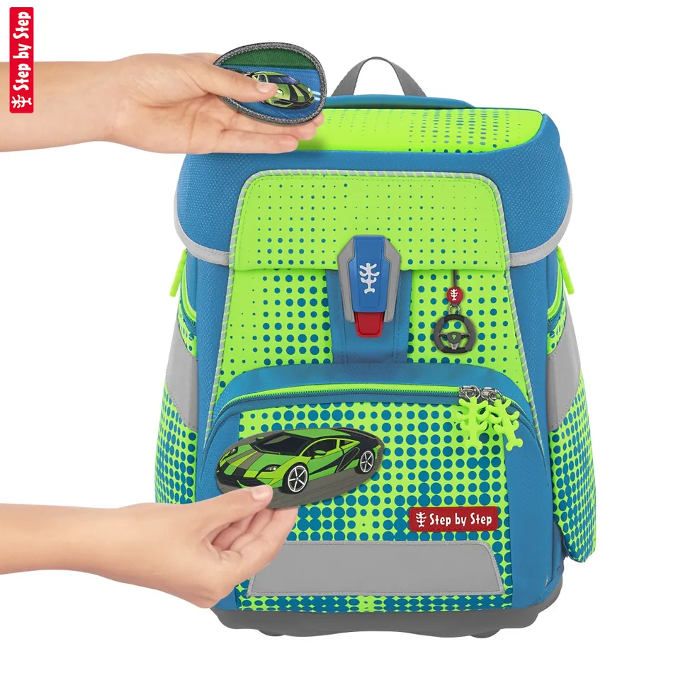 Školská taška Step by Step SPACE NEON, Race Car Chuck - 5-dielny set, AGR certifikát