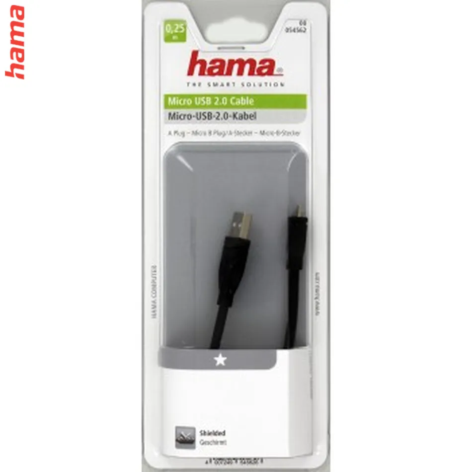 Hama micro USB 2.0 kábel typ A - micro B, 0,25 m, čierny, blister