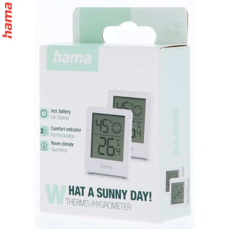 Hama Baros, digitálny teplomer a vlhkomer, biely, 2 ks v balení  