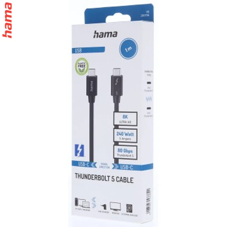 Hama Thunderbolt 5 kábel, USB-C, 1 m, 80 Gb/s, 240 W