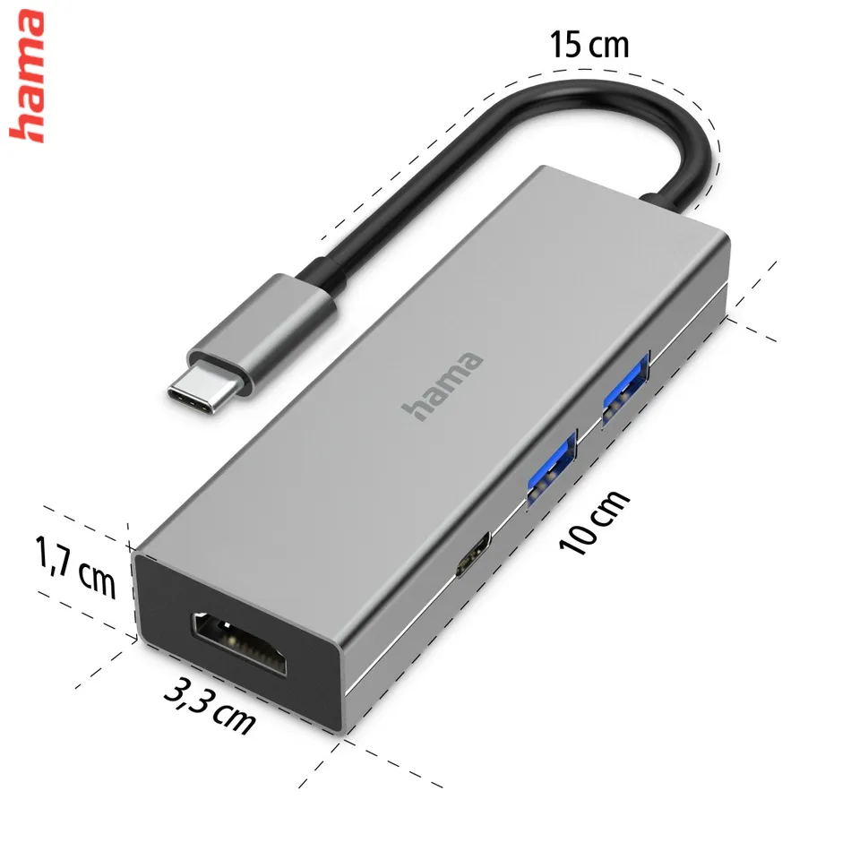 Hama USB hub, multiport, 2x USB-A, USB-C PD, HDMI, USB 3.2 5 Gb/s