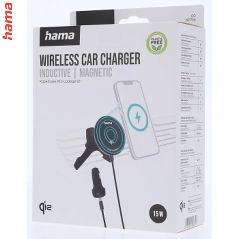 Hama držiak do auta s bedzdrôtovou nabíjačkou Qi2 15 W, magnetický