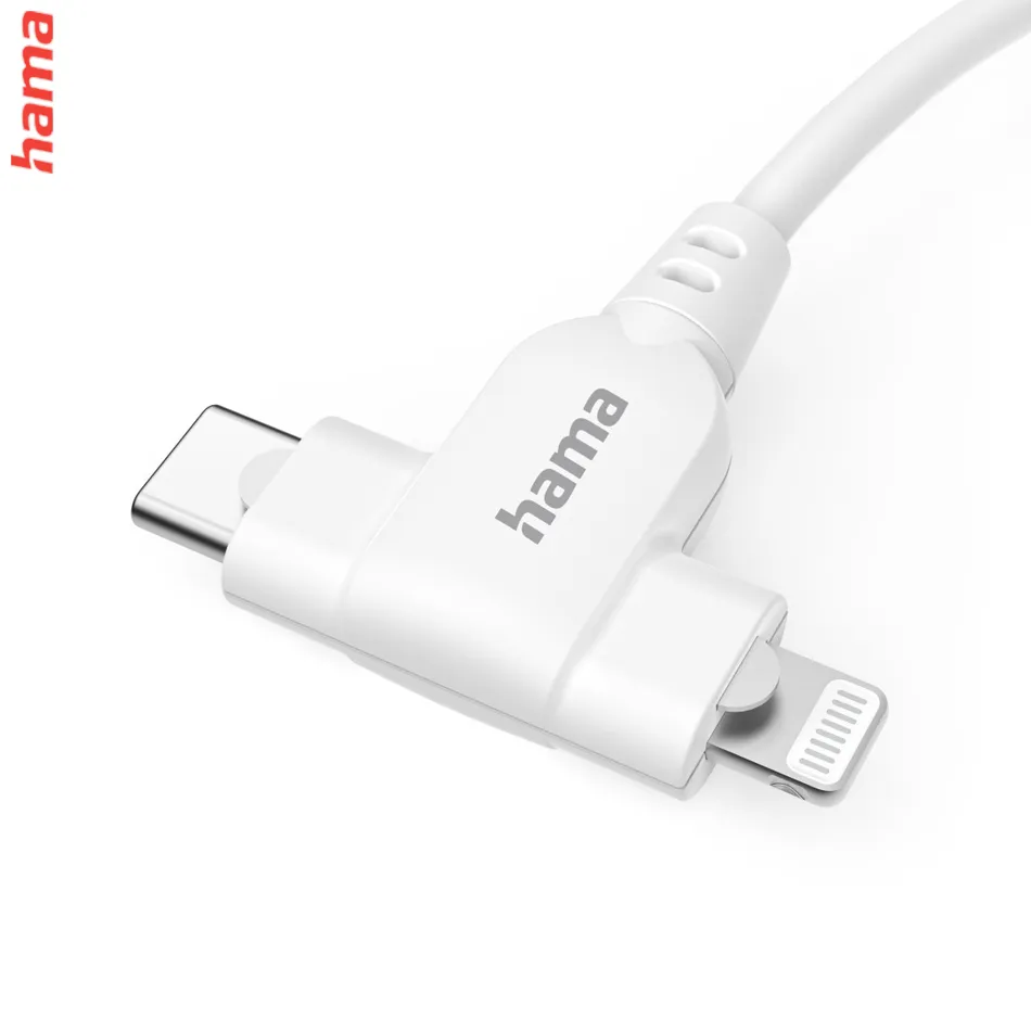 Hama USB-C kábel 2v1: USB-C + Lightning MFi, 1,5 m, biely