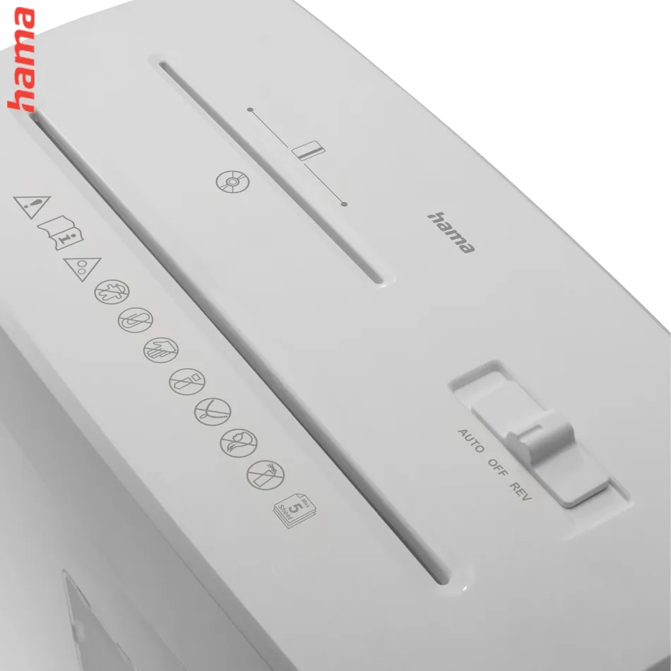 Hama Prime M50CD-W, skartovačka, micro rez, 5 listov, bezpečnostná úroveň P5 T2 E2 O1, biela