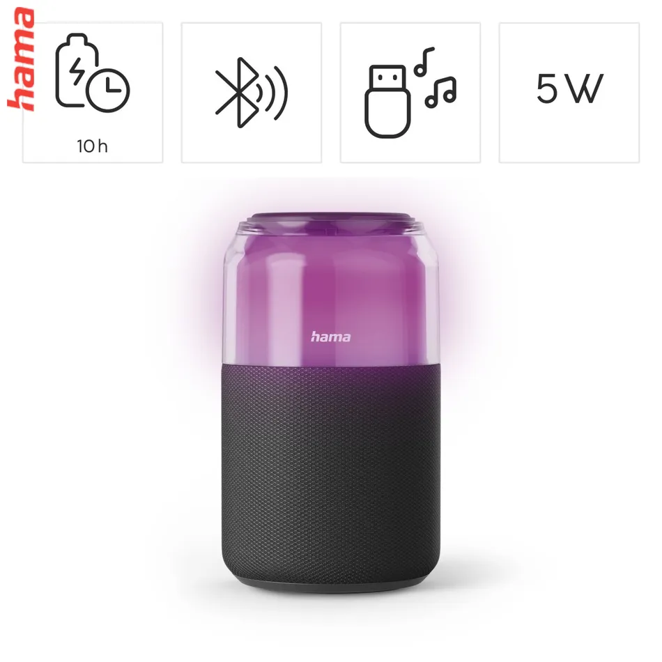 Hama Can Speaker, Bluetooth reproduktor, 5 W, tvar plechovky, USB-A pre ext.audio, 4 svetelné režimy