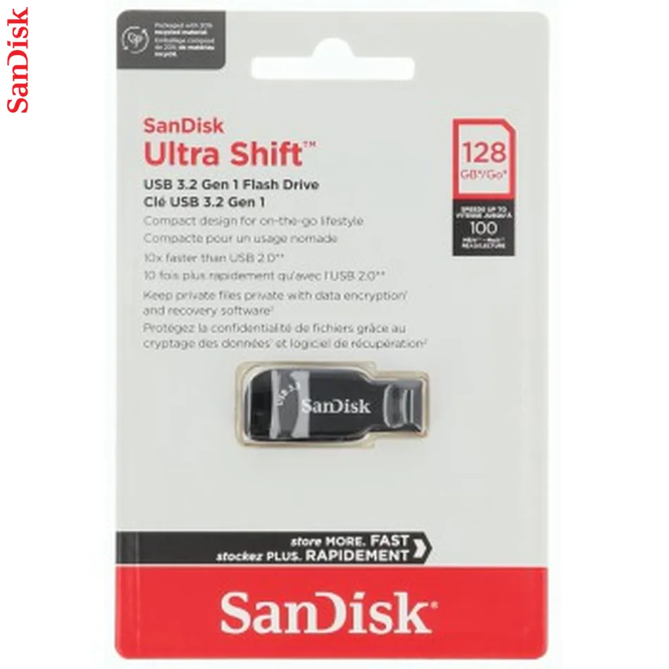 SanDisk Ultra Shift USB-A 3.0-Flashdrive, 128 GB