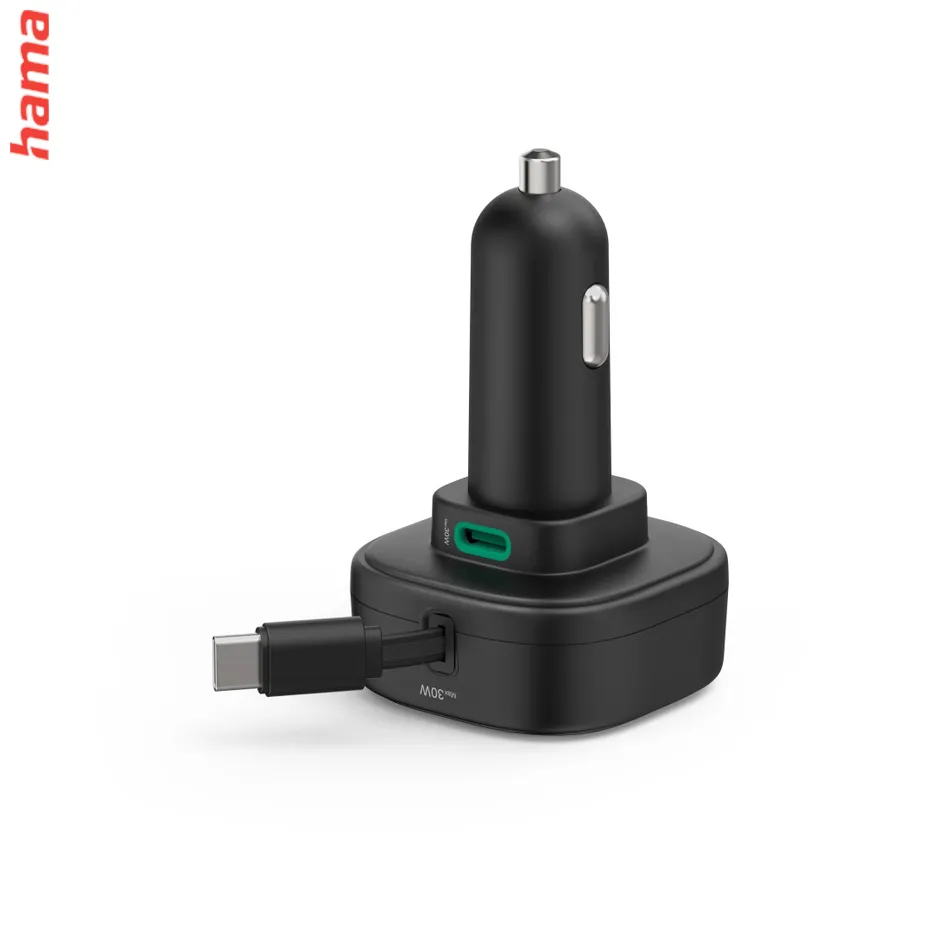 Hama rýchla USB nabíjačka do vozidla, 2x USB-C, PD 30 W, navíjací kábel