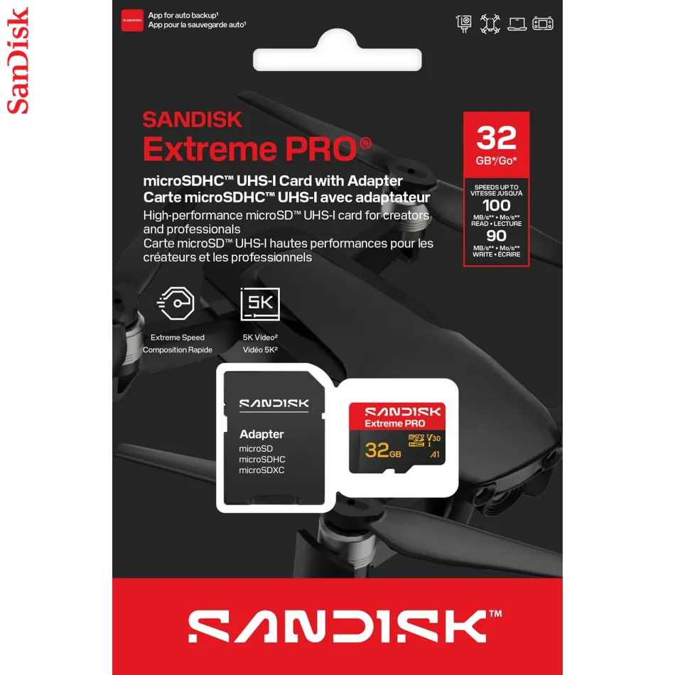SanDisk microSDHC Extreme PRO 32GB (UHS-I, R100MB/s / W90MB/s, 5K, 4K UHD) + Ad