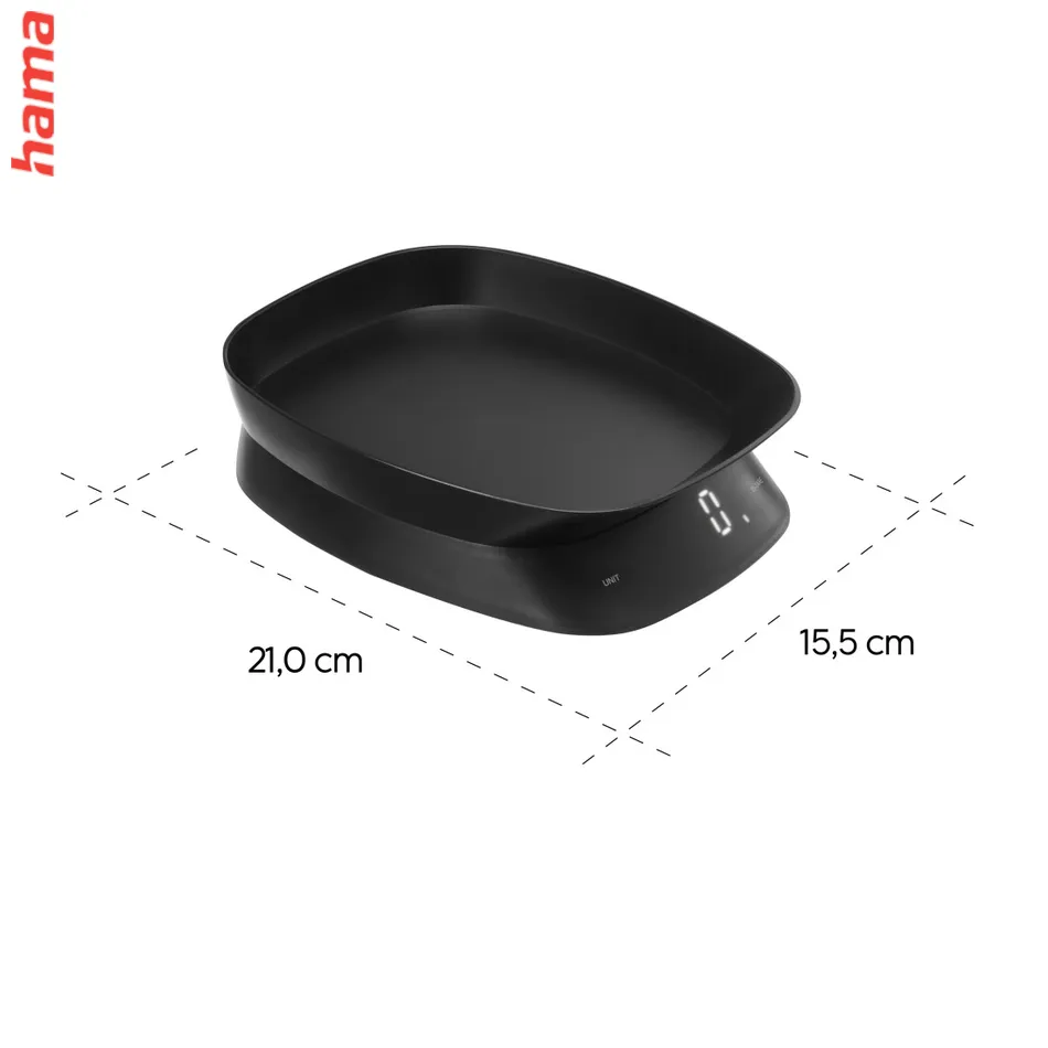Hama Digitálna kuchynská váha, do 5 kg, miska na váženie, matná čierna