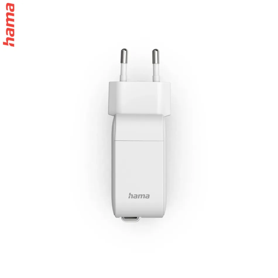 Hama nabíjačka na notebook a mobil 65 W GaN, 2x USB-C, vysúvateľný kábel, biela