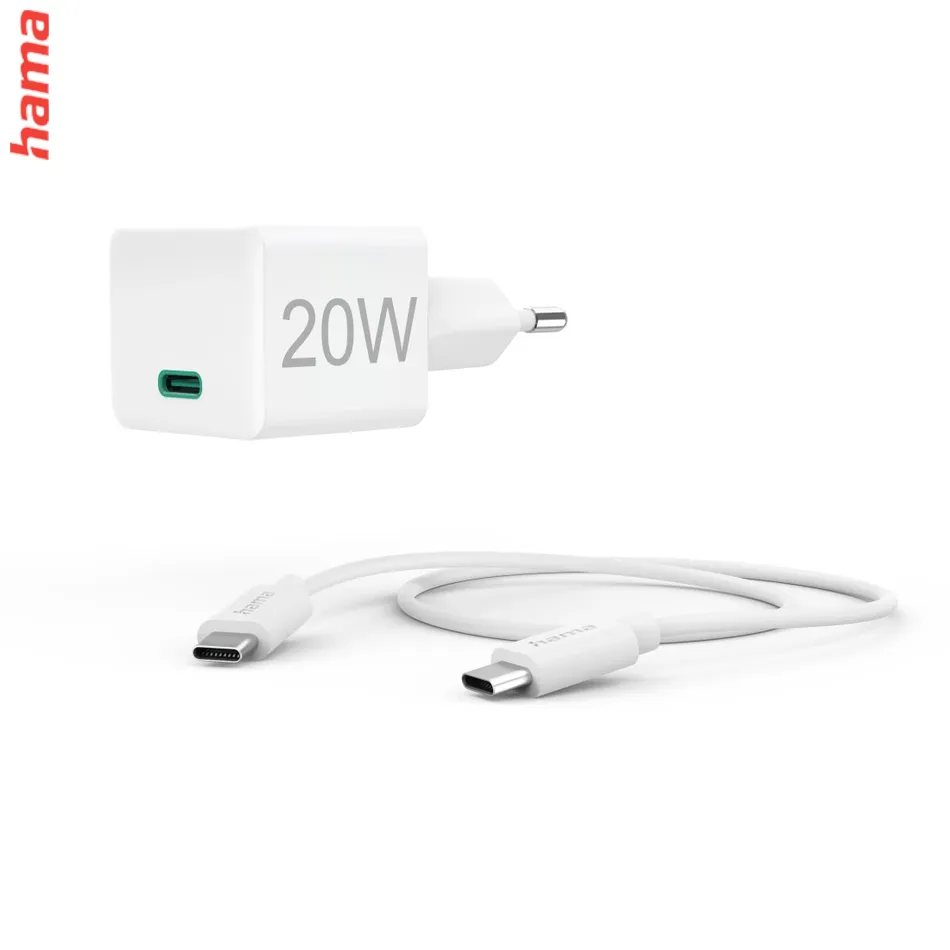 Hama rýchlonabíjačka na mobil USB-C 20 W s káblom 1 m, biela