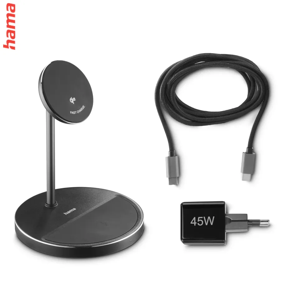 Hama nabíjacia stanica na mobil 2v1, bezdrôtová Qi2, 15 W, čierna