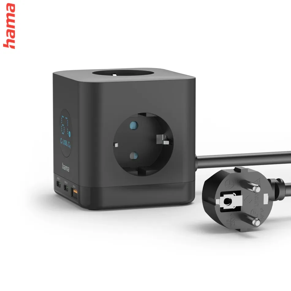 Hama predlžovačka s USB Cube, 3 zásuvky, 2x USB-C, 1x USB-A, PD 67 W, 1,4 m