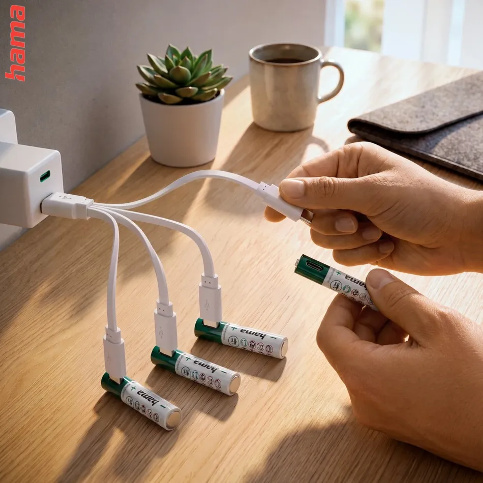 Hama nabíjateľné AAA batérie, Li-Ion, 4 ks, 475 mAh, USB-C konektor