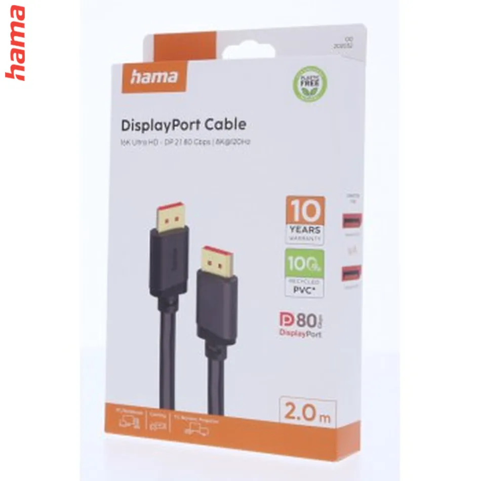 Hama DisplayPort 2.1 kábel UHD/16K, 80 Gb/s, 2 m