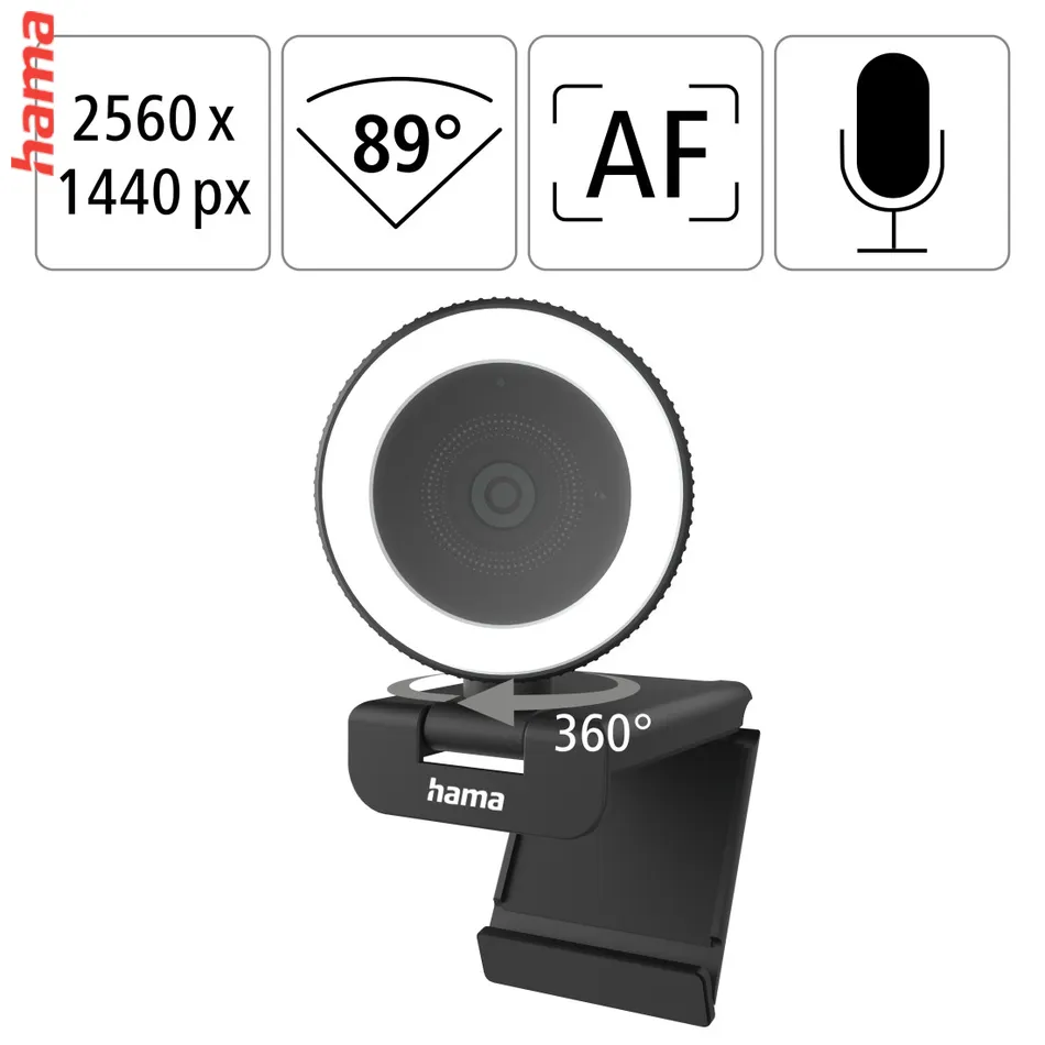 Hama PC webkamera s kruhovým svetlom X850 Pro, QHD, autofokus, diaľkový ovládač