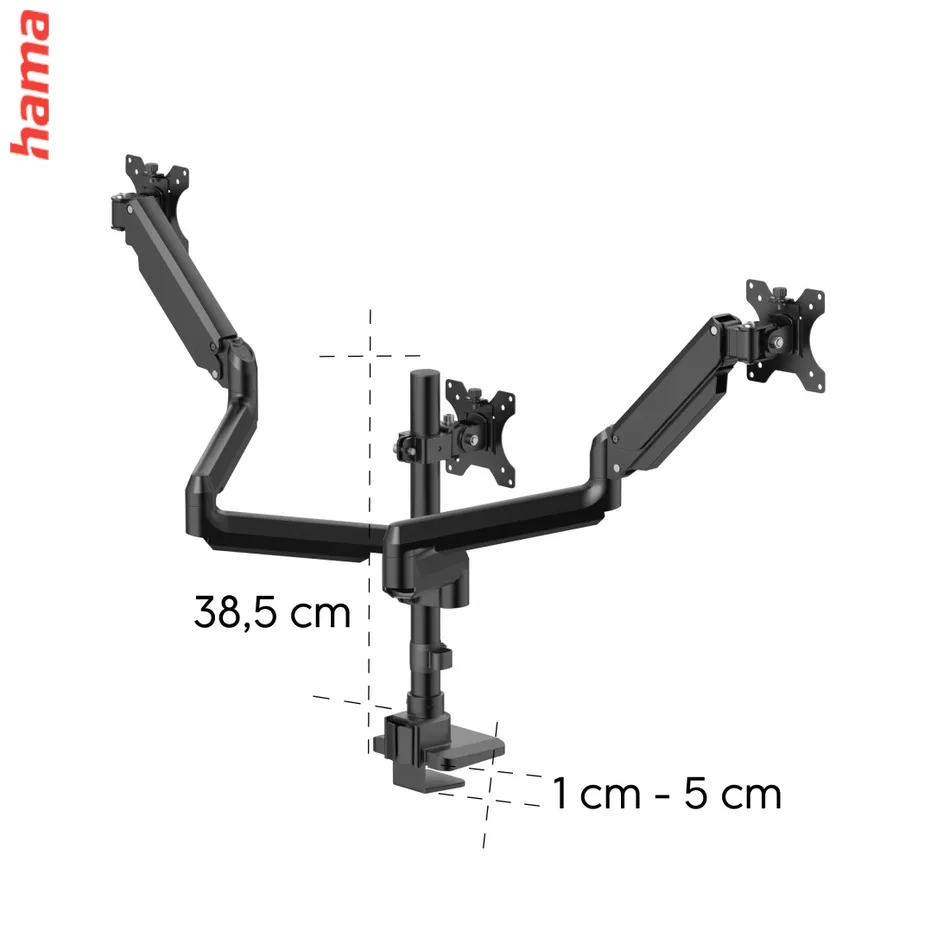 Hama stolný držiak monitoru+ďalších 3 zariadení, pre streaming/gaming, výškovo nastaviteľný, otočný