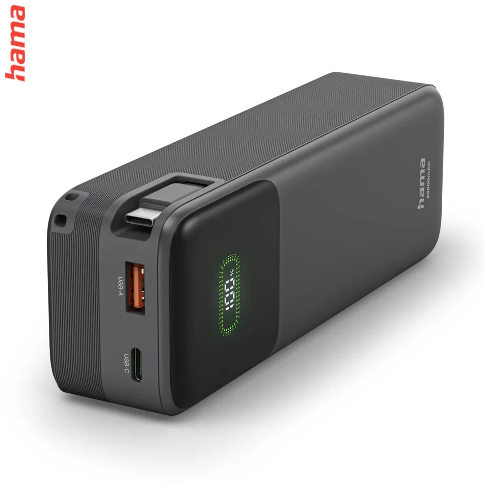 Hama Roll Up powerbanka, 20000 mAh, 45 W, 1x USB-C, 1x USB-A, navíjací kábel