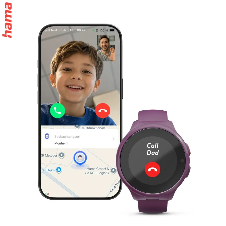 Detské smart hodinky, SIM, GPS, SOS tlačidlo, hlasové/video hovory, fialové