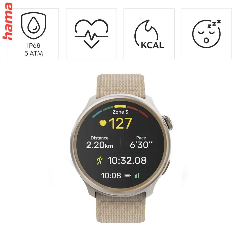 Smart hodinky 9050, bežecké, GPS, offline mapy, 45 mm, 5 ATM, béžové