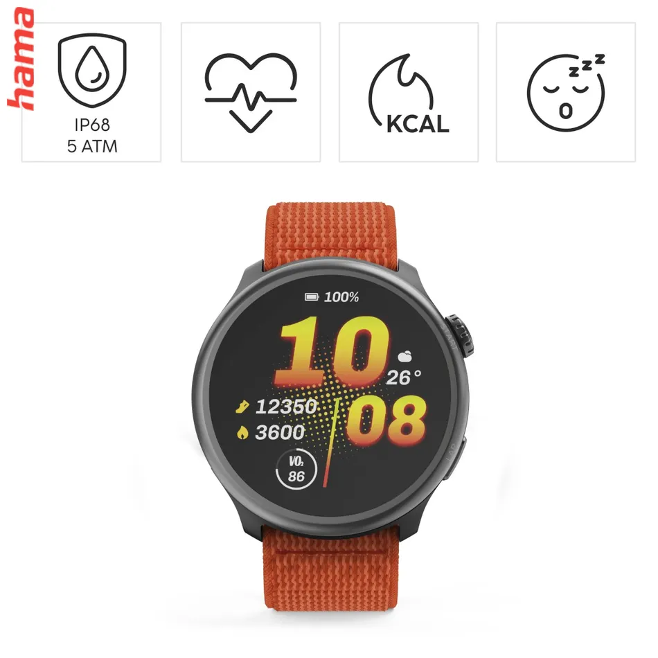 Smart hodinky 9050, bežecké, GPS, offline mapy, 45 mm, 5 ATM, oranžové