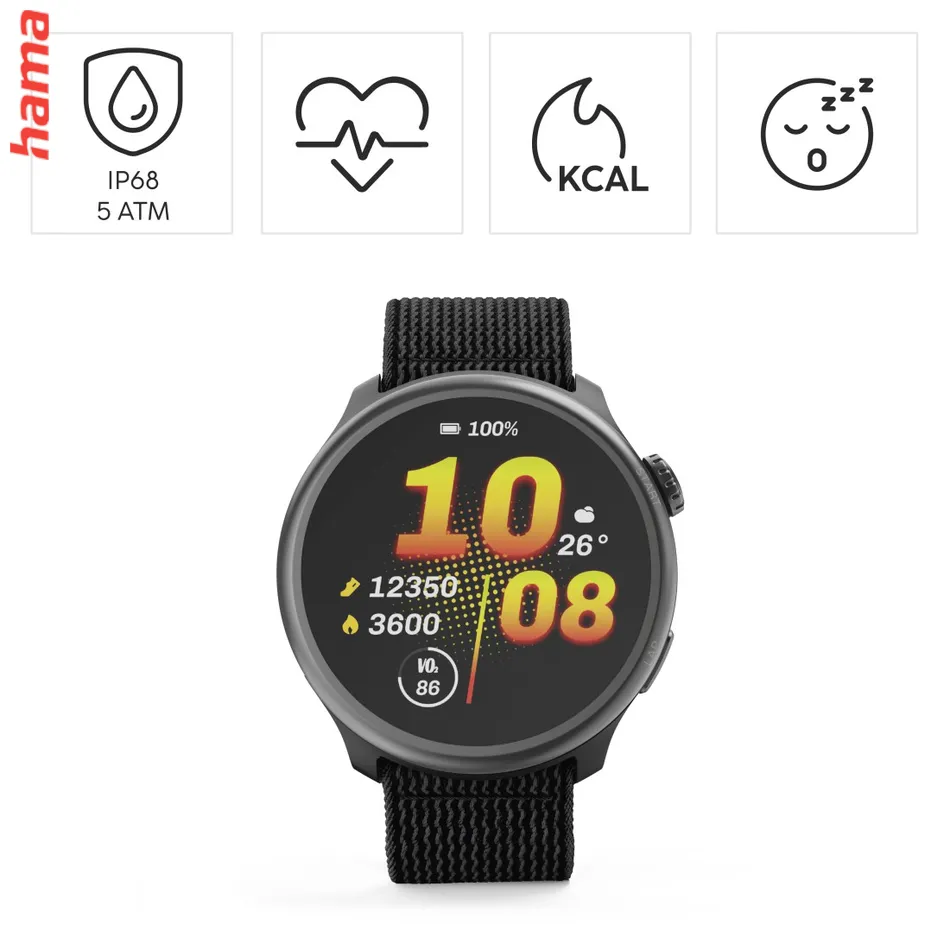 Smart hodinky 9050, bežecké, GPS, offline mapy, 45 mm, 5 ATM, čierne