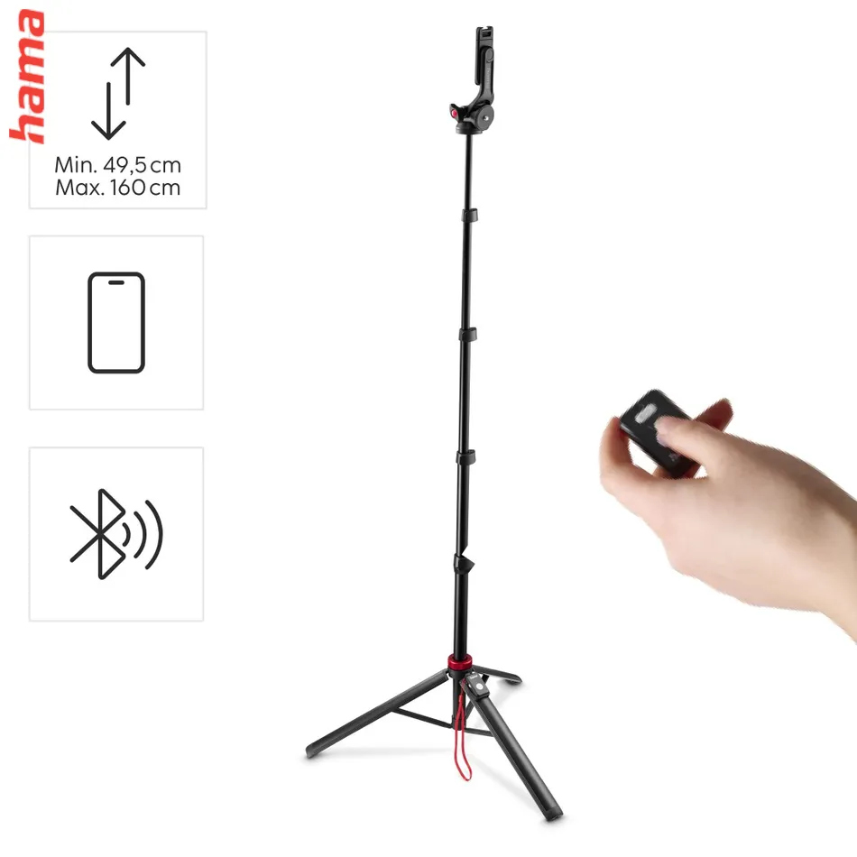 Hama Mobilný statív Solid 160 2D, selfie tyč, diaľková spúšť, max. 160 cm
