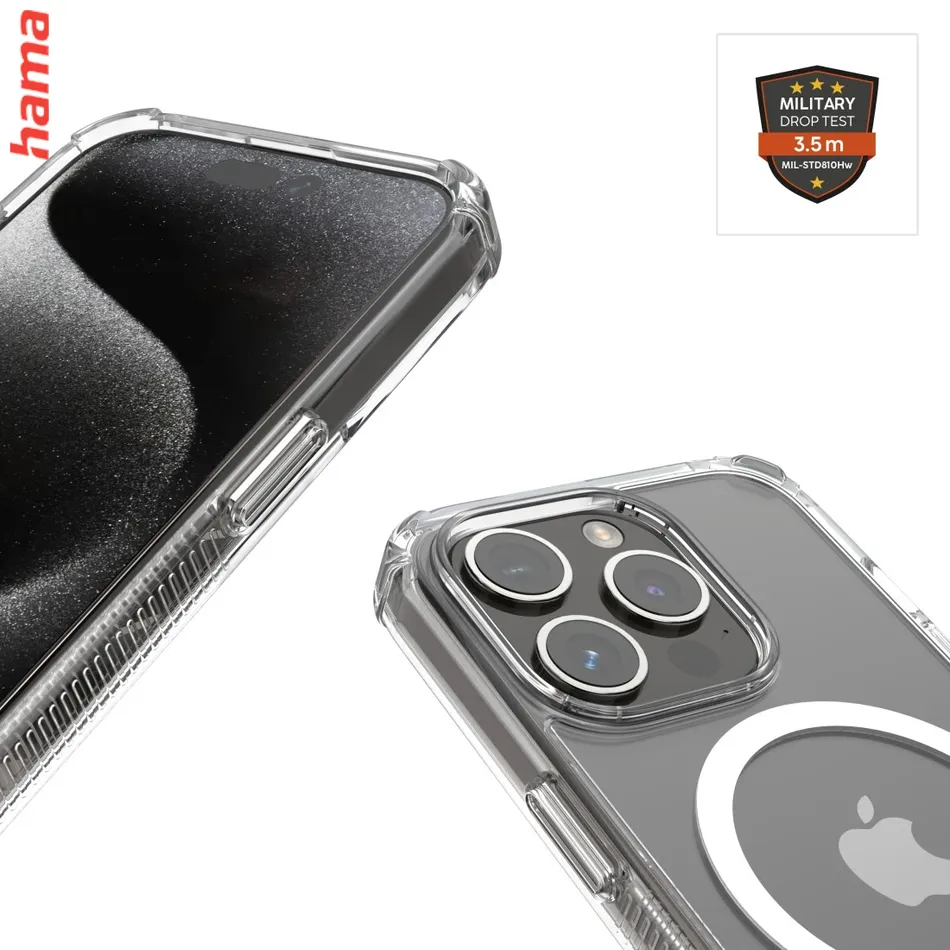 Hama priehľadný MagSafe kryt na iPhone 15, Extreme Protect, D3O