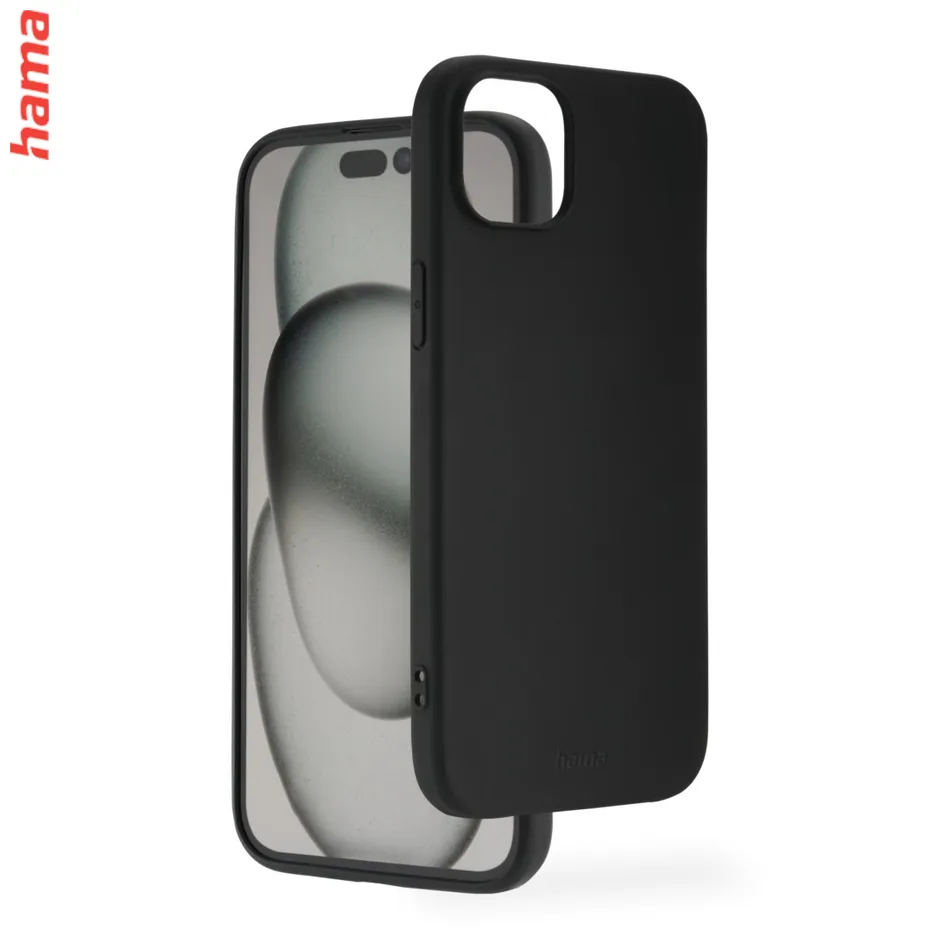 Hama čierny obal na iPhone 15, Fantastic Feel, hebký povrch