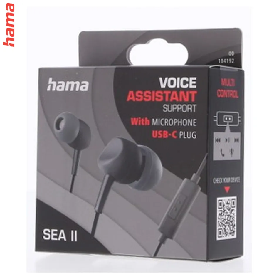 Hama USB-C slúchadlá s mikrofónom Sea II, štuple, čierne