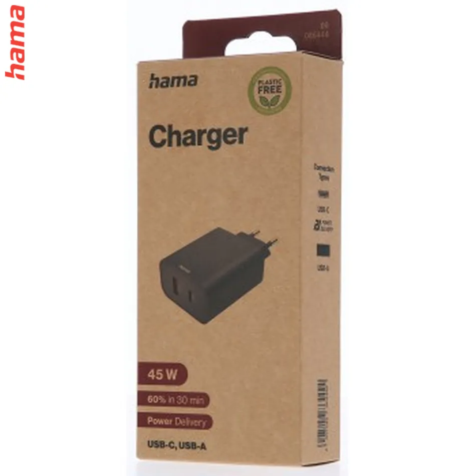 Hama Rýchla USB Nabíjačka, USB-C PD 45 W, Ecosential  