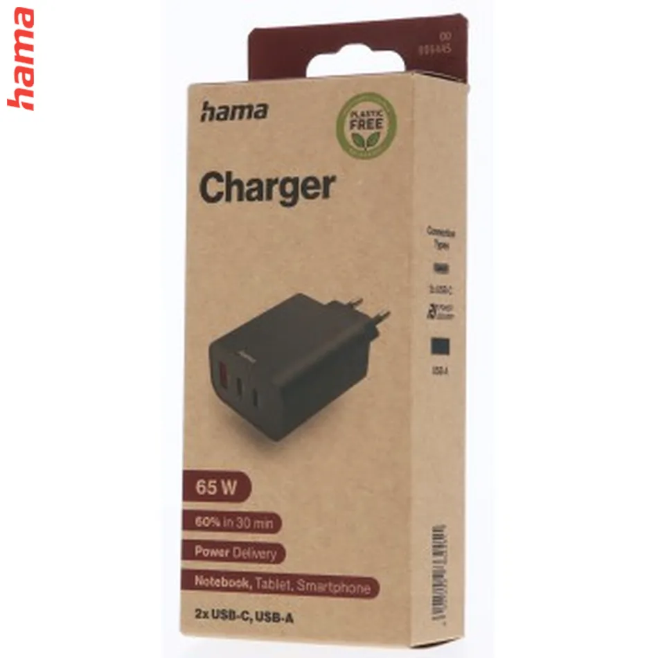 Hama Rýchla USB Nabíjačka 2x USB-C + USB-A, PD/QC, 65 W, Ecosential  