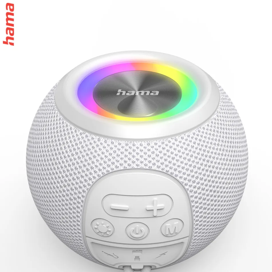 Hama Ball Bluetooth Reproduktor, 5 W, LED, AUX/USB/microSD, Biely  