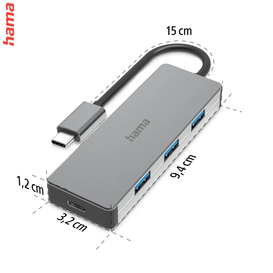 Hama USB-C-Hub, 4 porty, USB 3.2, 10 Gbit/s, hliníkový