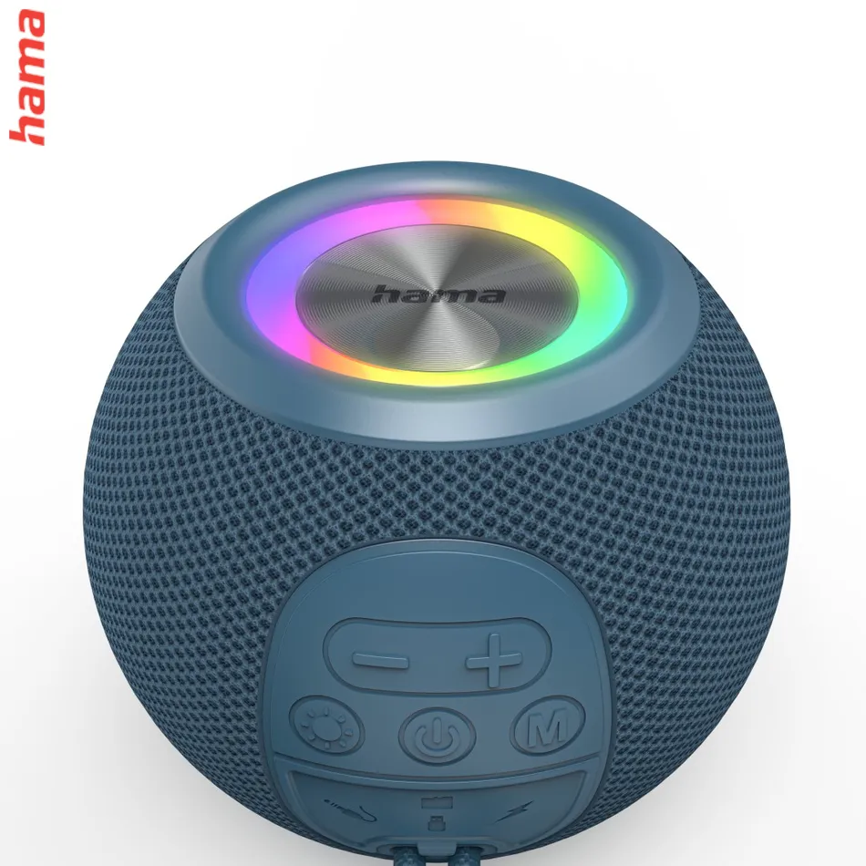 Hama Ball, Bluetooth reproduktor, 5 W, LED podsvietenie, AUX-in, USB-A, microSD slot, modrý