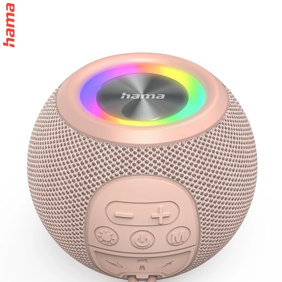 Hama Ball, Bluetooth reproduktor, 5 W, LED podsvietenie, AUX-in, USB-A, microSD slot, ružový