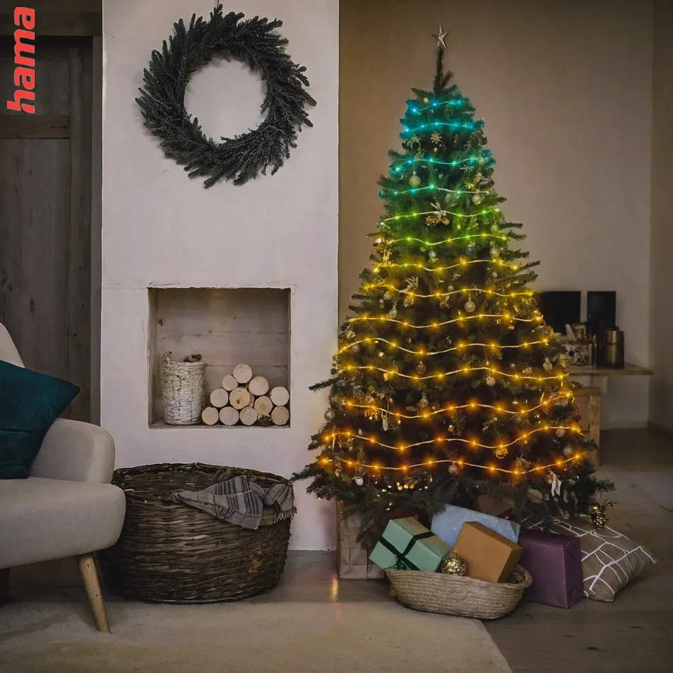 Hama SMART WiFi svetelná reťaz, 100 LED, von./vnút. použitie, nastavenie farieb, stmievanie, 10 m