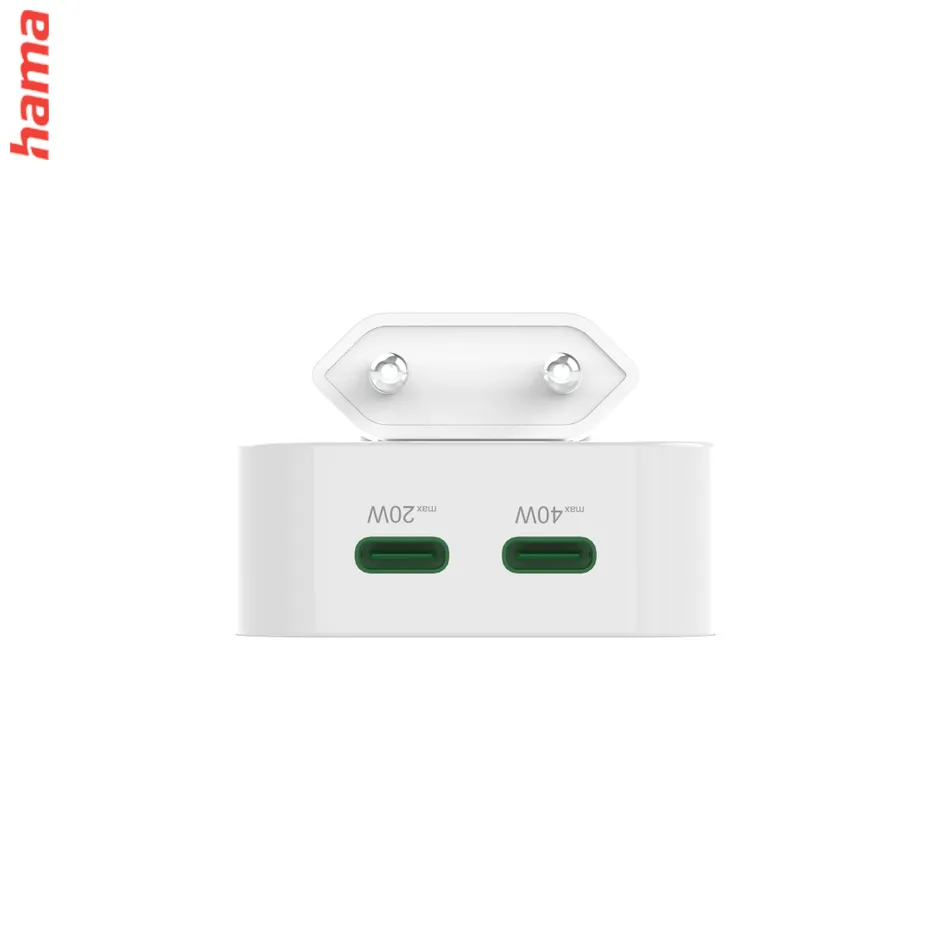 Hama rýchla USB nabíjačka GaN, 2x USB-C PD/QC 40 W, skladacia