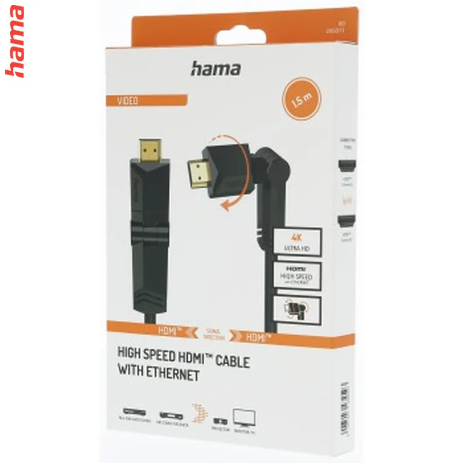 Hama HDMI kabel High Speed 4K 1,5 m, otočné vidlice (2 osi)
