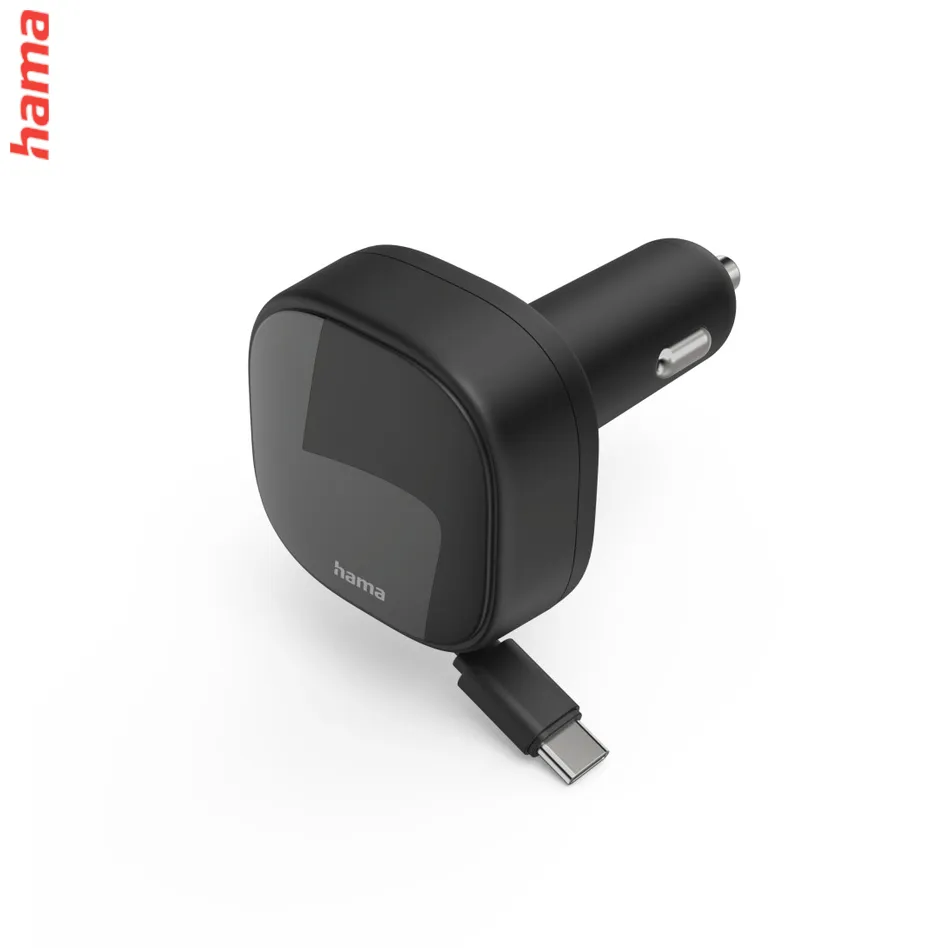 Hama rýchla USB nabíjačka do vozidla, 2x USB-C, PD 30 W, navíjací kábel